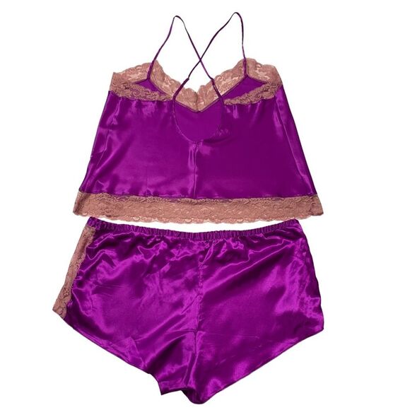 Frederick’s Of Hollywood Satin Lace Robe Matching Cami & Shorts 3 PIECE Sz.XL - Picture 4 of 11